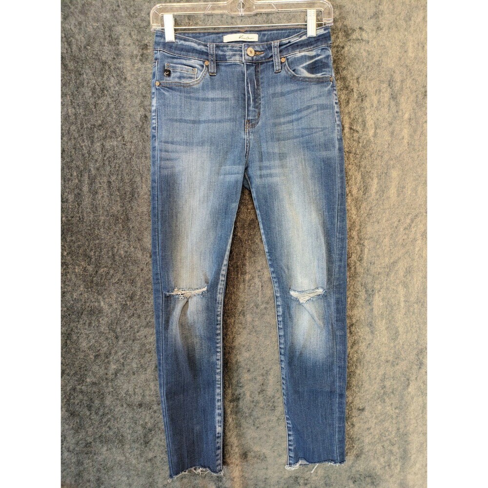 KanCan Jeans Women's 5/26 High Rise Blue Stretch Cropped Distressed KC6008D